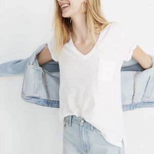 Brand new Madewell whisper cotton v-neck pocket tee White XX-SMALL NWT